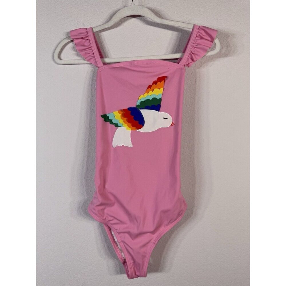 Hanna Andersson Pink 3D Tropical Bird Criss Cross One Piece Swimsuit Girls 14-16